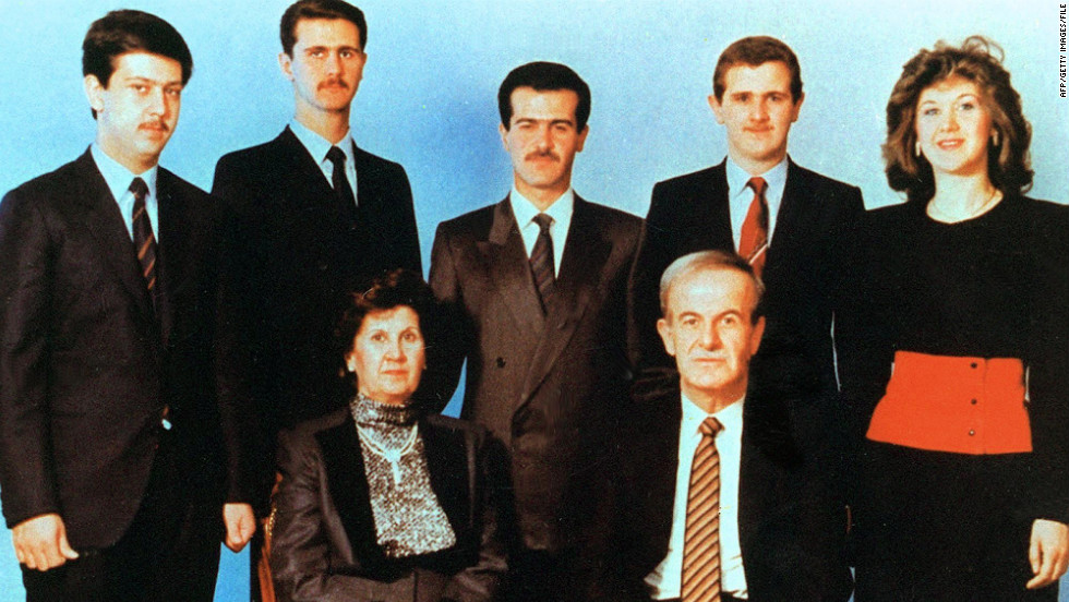Anundated photo shows former Syrian President Hafez al-Assad seated with his wife, Anisa. Behind them from left to right are children Maher, Bashar, Basel, Majd and Bushra.