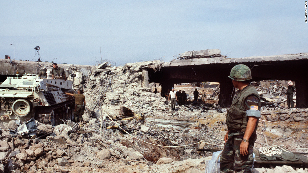 US Marines searching for victims in Beirut eight days after an attack that killed 241 American soldiers on October 23, 1983.