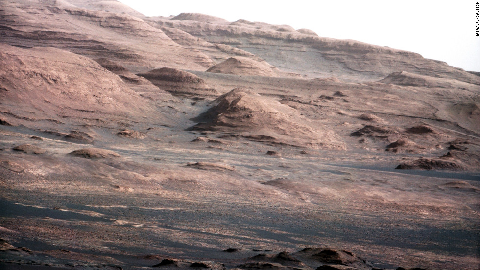 An image released August 27, 2012, was taken with Curiosity rover's 100-millimeter mast camera, NASA says. The image shows Mount Sharp on the Martian surface. NASA says the rover will go to this area.