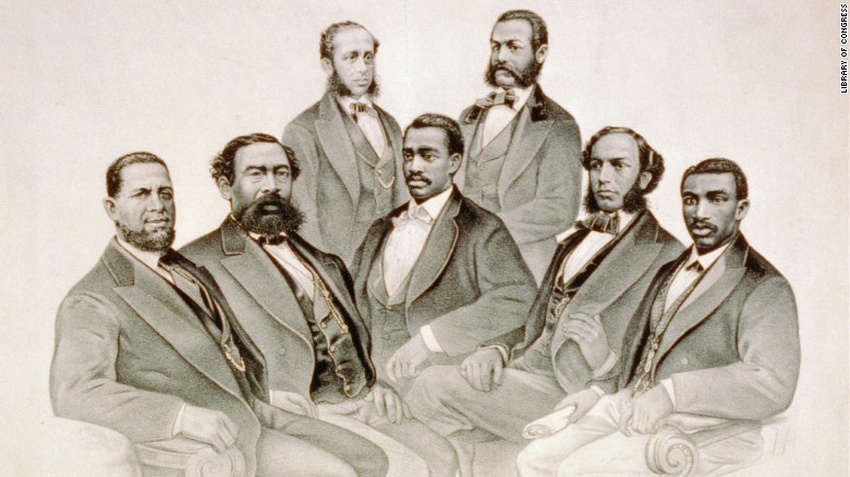 A group portrait of the first black African-American U.S. lawmakers, including Revels.
