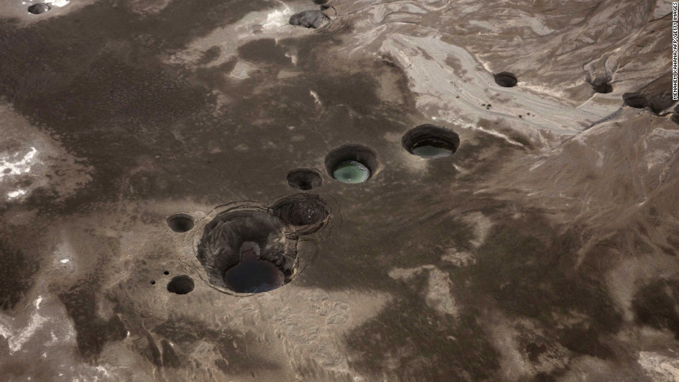 An aerial photo shows sinkholes created by the drying of the Dead Sea near Israel in 2011.