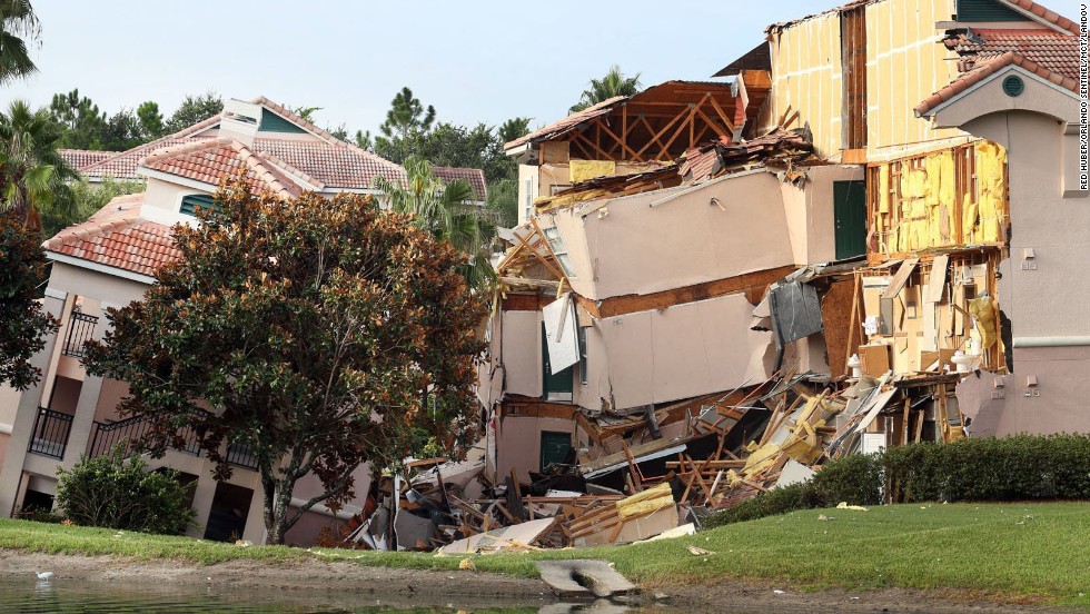 A 60-foot-wide sinkhole formed underneath the Summer Bay Resort in Clermont, Florida, about 10 minutes from Walt Disney World, on August 11. One resort building collapsed, and another slowly sank.