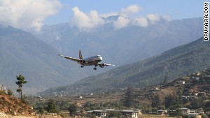 Bhutan&#39;s Paro Airport deserves an award for beautiful airport surroundings.