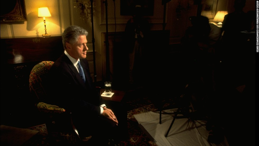Clinton sits in the White House Map Room before delivering his speech to the nation about the Lewinsky controversy.