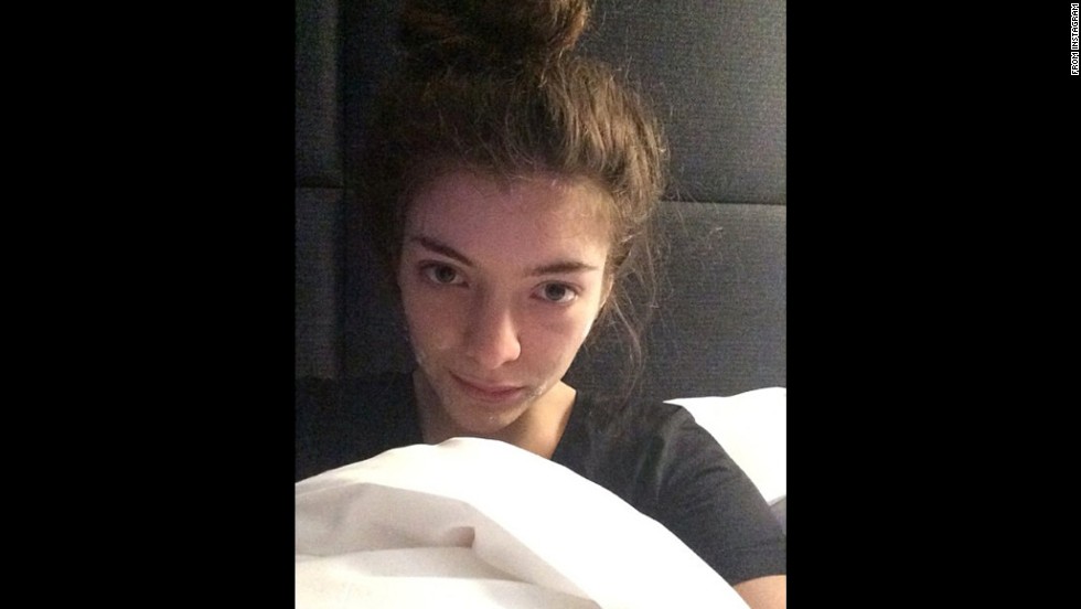 Singer Lorde posted a makeup-less selfie on her Instagram account in February 2014 with the caption &quot;In bed in Paris with my acne cream on.&quot; 