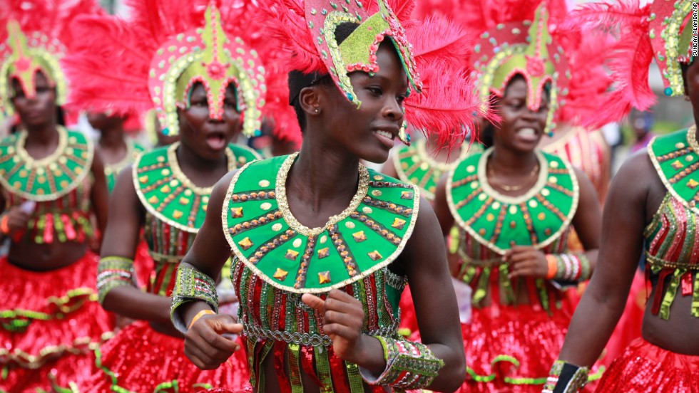 Performers dance through the street during the Lagos Carnival in Nigeria on Monday, April 21.