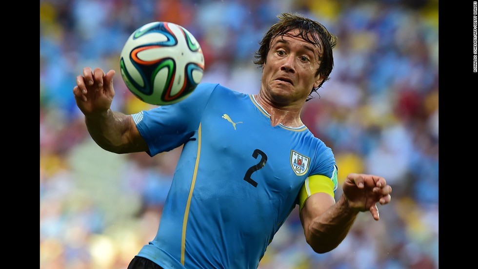 Uruguay defender Diego Lugano in action during the World Cup match against Costa Rica.