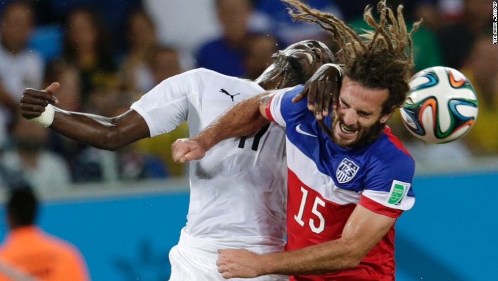 Ghana's Mohammed Rabiu collides with Beckerman in the first half.