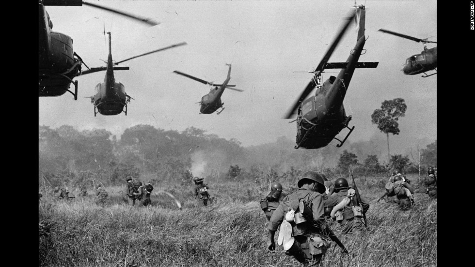 This 1965 photo by Horst Faas shows U.S. helicopters protecting South Vietnamese troops northwest of Saigon | cnn.com