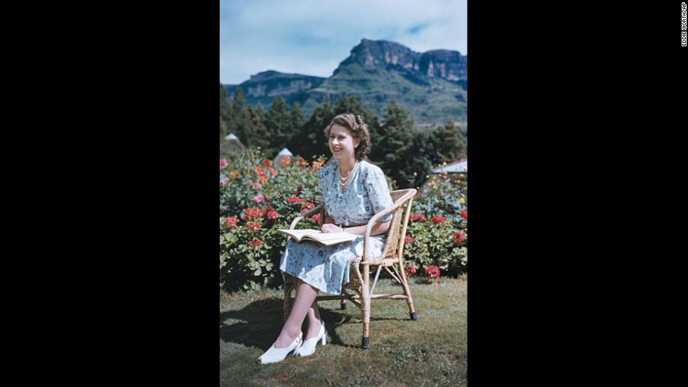 With the Drakensberg Mountains behind her, Princess Elizabeth sits in South Africa&#39;s Natal National Park on April 21, 1947, her 21st birthday.