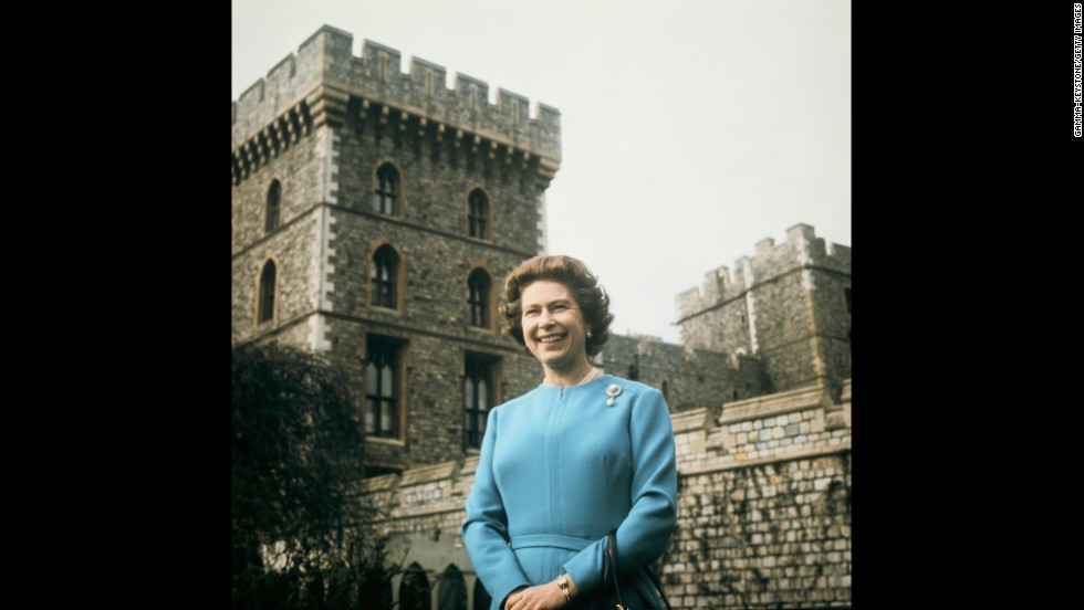 Queen Elizabeth II takes a portrait at Windsor Castle for her 50th birthday on April 21, 1976.