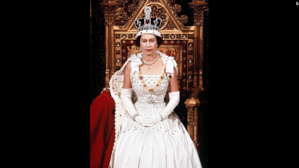 Queen Elizabeth II is seen during the State Opening of Parliament in April 1966.