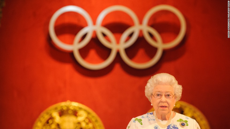 The Queen speaks at a reception for members of the International Olympic Committee on July 23, 2012.