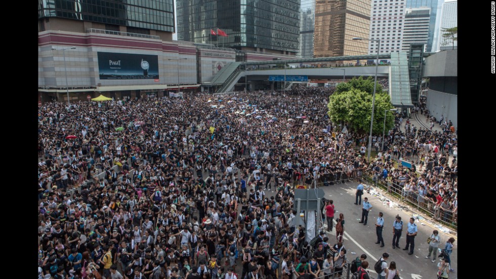 Pro-democracy protesters gather near government headquarters on September 29.