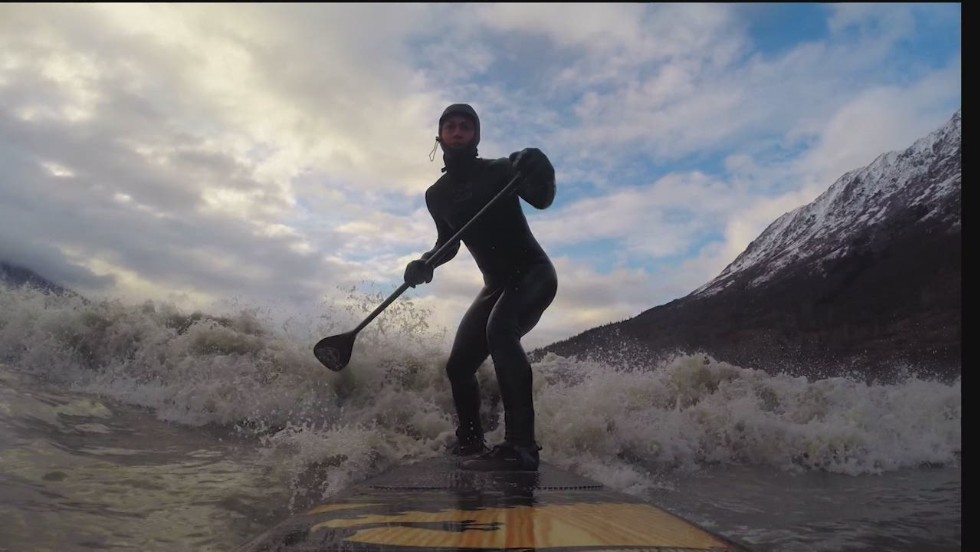 Surfing a tidal bore in Alaska