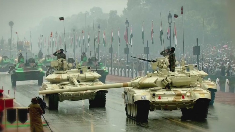 Indian troops parade during the country&#39;s National Day. 