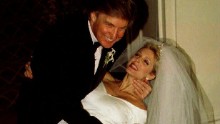 Trump dips Marla Maples after the couple married in a private ceremony amid tight security at the Plaza Hotel on December 20, 1993, following a six-year courtship.