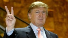 Trump arrives at "The Apprentice" casting call in Trump Tower on July 30, 2004, in New York City.