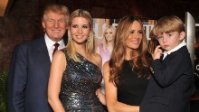 Trump, his daughter Ivanka, wife Melania and son Barron attend the "The Trump Card: Playing to Win in Work and Life" book launch celebration at Trump Tower on October 14, 2009, in New York City.