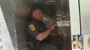 Inside a prisoner transport van