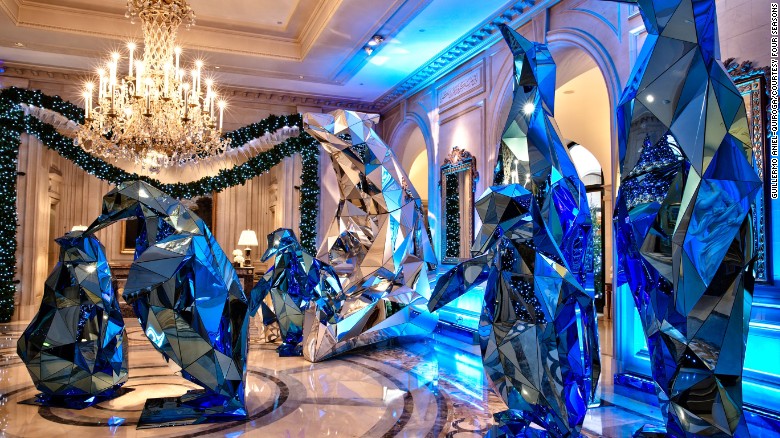 Reflective penguins and polar bears have moved into the Four Seasons Hotel George V in Paris.