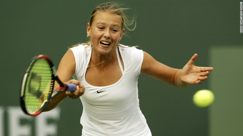 Sharapova, age 14, plays her first professional tournament in March 2002. She defeated Brie Rippner at the Pacific Life Open in Indian Wells, California.