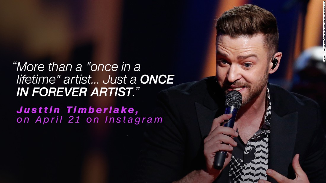 Justin Timberlake said he was a lifelong Prince fan and paid tribute to him on social media. 