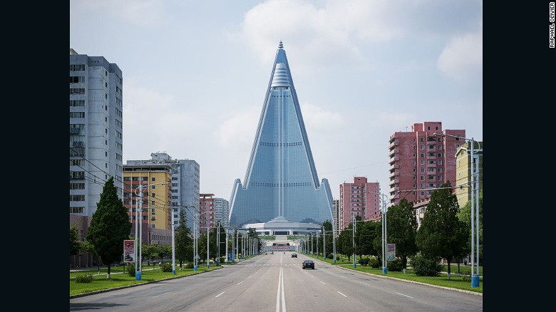 &quot;This hotel is probably the most emblematic building of Pyongyang and is still undergoing construction. Towering over the city at 330 meters (1082 feet) high, its infrastructure is made entirely of concrete which gives this solid futurist look -- like a very heavy spaceship that will never take off.&quot;