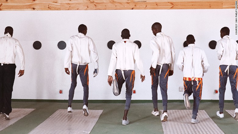 Senegal&#39;s incarated youths begin warm up practice before fencing sessions start.