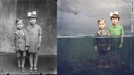 Black and white wartime photos transformed into ghostly fantasies