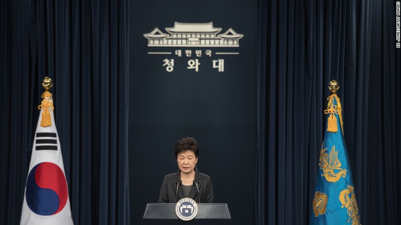 South Korea&#39;s President Park Geun-Hye speaks during an address to the nation at the presidential Blue House in Seoul on November 4, 2016.