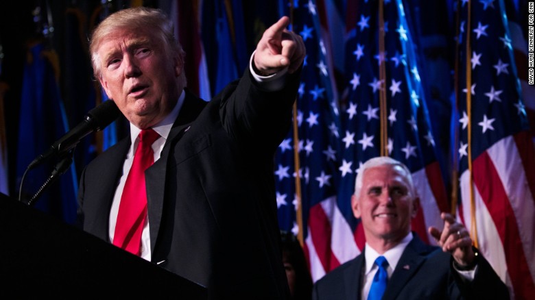 President-elect Donald Trump delivers his acceptance speech at his election night event in New York City on Wednesday, November 9. &quot;Every single American will have the opportunity to realize his or her fullest potential,&quot; the Republican said in his victory speech. &quot;The forgotten men and women of our country will be forgotten no longer.&quot;