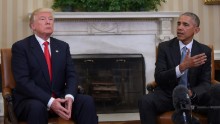 US President Barack Obama meets with Republican President-elect Donald Trump on transition planning in the Oval Office at the White House on November 10, 2016 in Washington,DC.  / AFP / JIM WATSON        (Photo credit should read JIM WATSON/AFP/Getty Images)