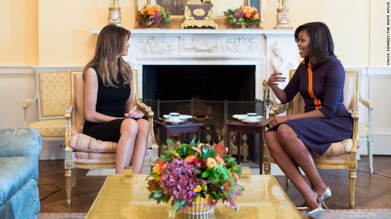 Melania Trump, Michelle Obama sit down for tea in the White House