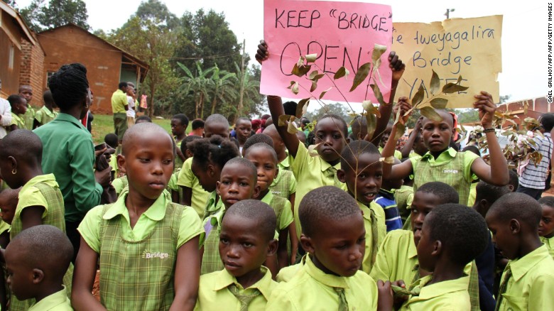 Pupils from Bridge International Academies protest after Uganda&#39;s High Court ordered the closure of its low-cost private schools.