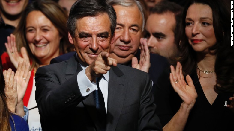 Francois Fillon after giving a speech at a campaign rally in Paris on Friday.