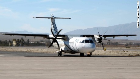 An ATR-42, pictured in 2011, is a twin-engine propeller plane.