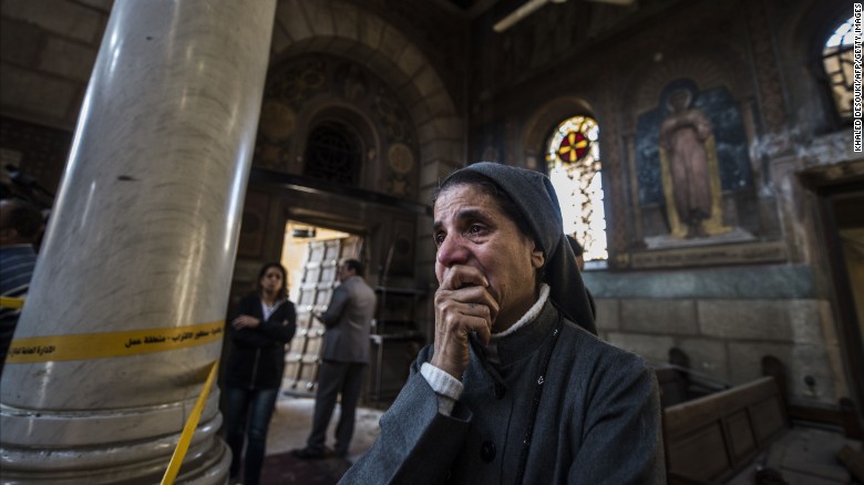 A nun at the scene of the St. Peter and St. Paul Coptic Orthodox Church bombing in December in Cairo. 