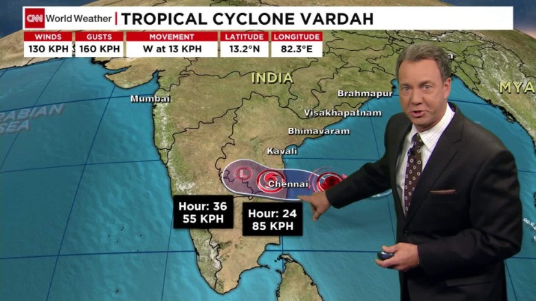 Tropical storm Vardah bears down on India