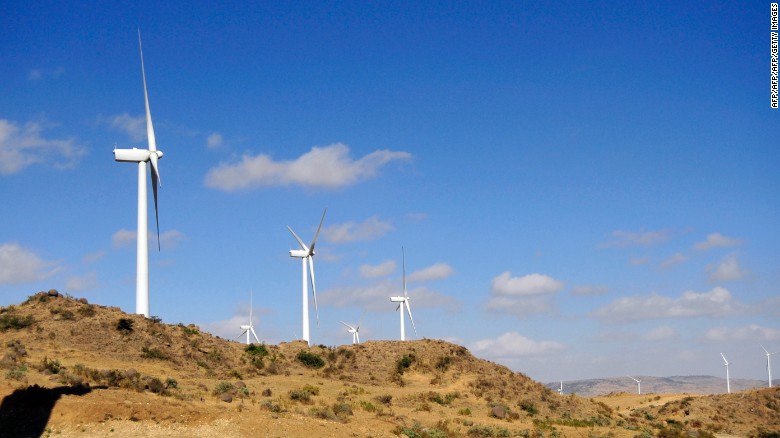 The turbine of Ashegoda wind farm in Northern Ethiopia, which was the largest wind farm in sub-Saharan Africa when it was inaugurated in 2013. The $300 million facility represents a major step forward in Ethiopia&#39;s plans to become a renewable energy powerhouse. 