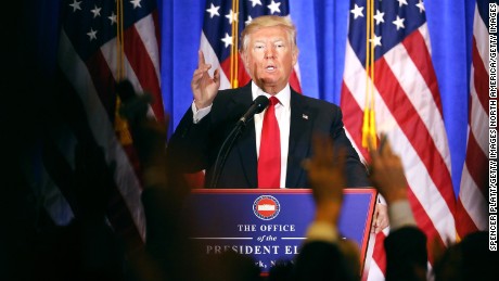 NEW YORK, NY - JANUARY 11:  President-elect Donald Trump speaks at a news cenference at Trump Tower  on January 11, 2017 in New York City. This is Trump&#39;s first official news conference since the November elections.  (Photo by Spencer Platt/Getty Images)