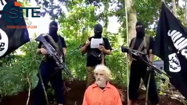 A screenshot of a video released by the SITE Intelligence Group last year showing Kantner in Abu Sayyaf&#39;s captivity.