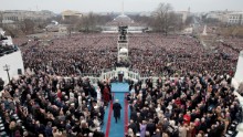 Trump arrives on the West Front of the Capitol to be sworn in.