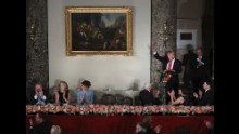President Trump waves to Hillary Clinton, whom he defeated in the election, during his speech at the inaugural luncheon. He was sworn in as the 45th President of the United States on Friday, January 20.