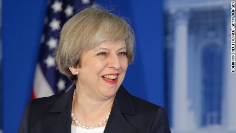 British Prime Minister Theresa May addresses Republicans in Philadelphia.