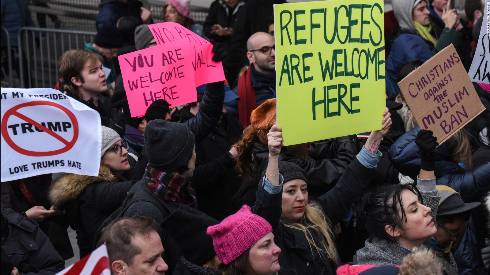 Protestors rally at John F. Kennedy International Airport.