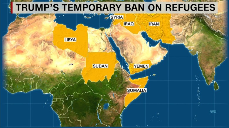 President Donald Trump has suspended entry into the US for citizens of Syria, Iraq, Iran, Yemen, Libya, Somalia and Sudan.
