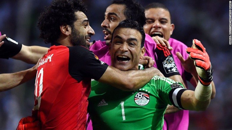 Egypt&#39;s 44-year-old goalkeeper Essam El-Hadary was his country&#39;s hero Wednesday, saving two Burkina Faso penalties to send the Pharaohs through the the 2017 Africa Cup of Nation. 