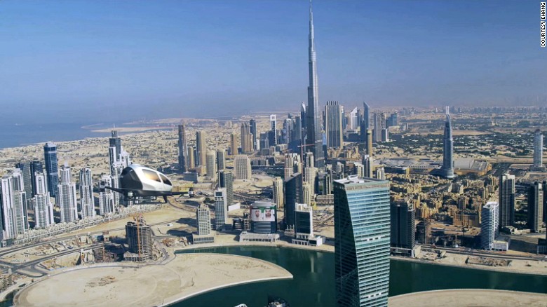 Dubai will soon get flying taxis according to the city&#39;s Road and Transport Authority (RTA), which plans to start flying passengers across the city in July, as envisioned in this rendering. 