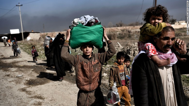 Displaced Iraqis flee Mosul this week during an operation to retake the city from ISIS.